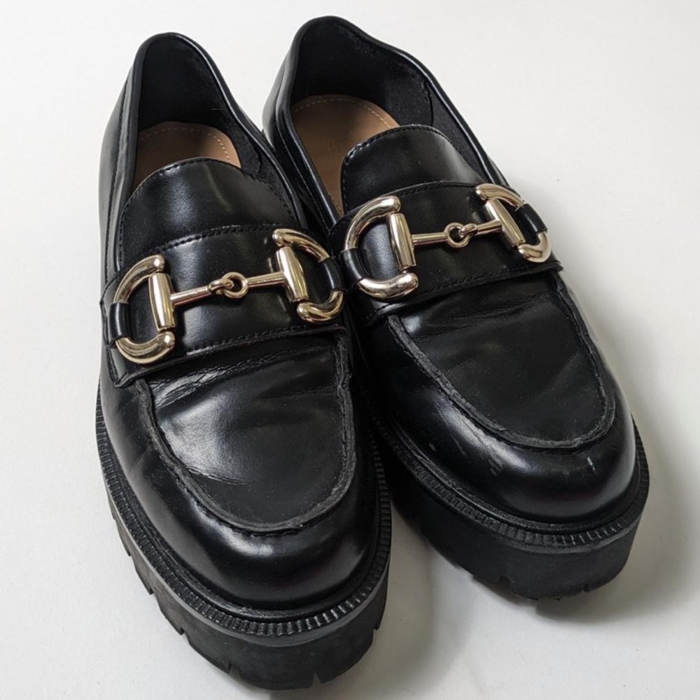 Faux leather chunky loafer with buckle